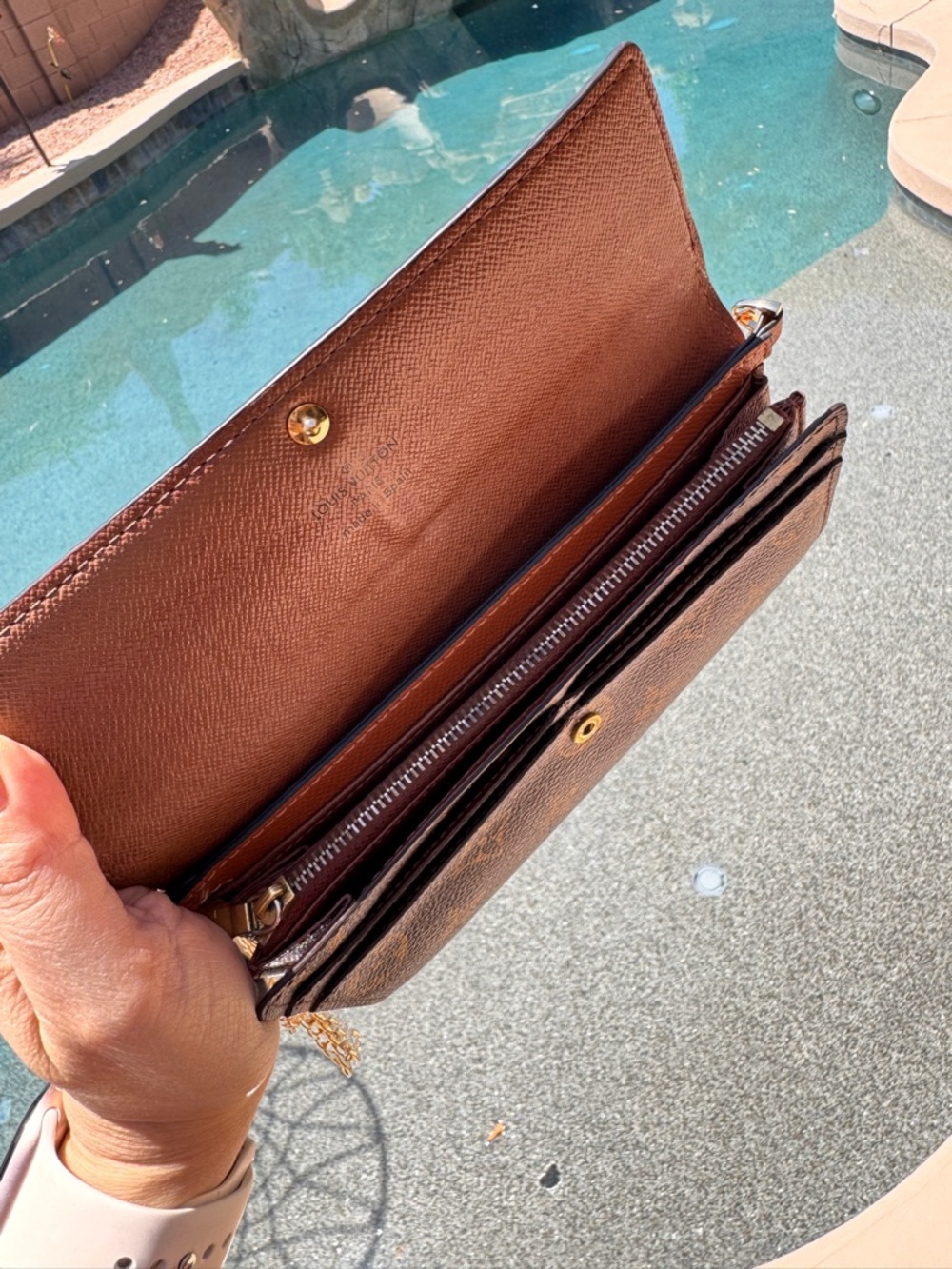 Louis Vuitton Brown Monogram Crossbody Wallet with Gold Chain - Picture 4 of 12